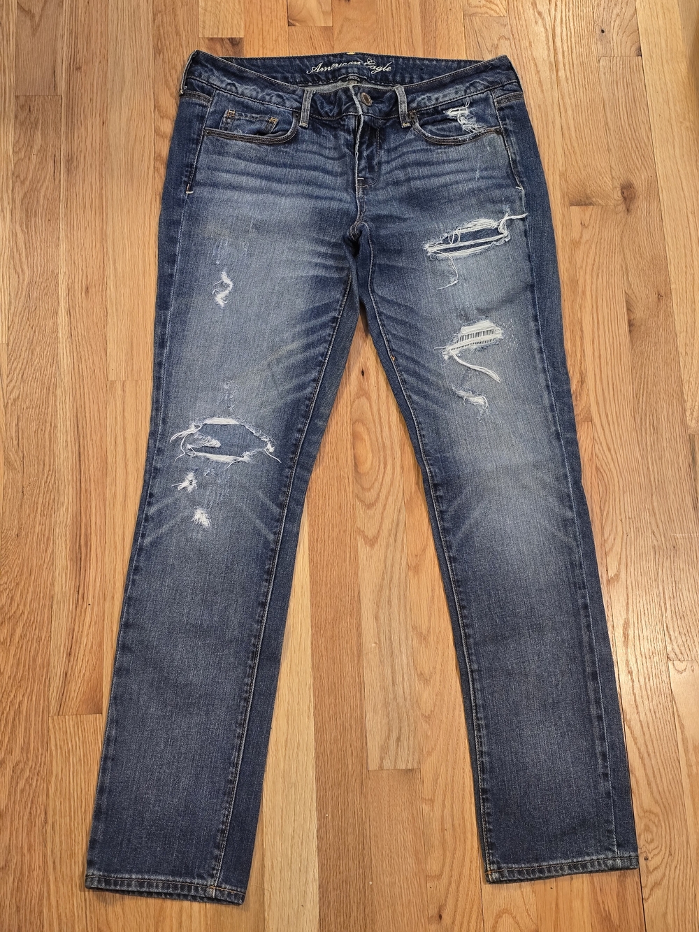 American Eagle Outfitters Distressed Skinny Jeans in Blue Wash
